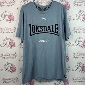 Lonsdale London tshirt top graphic navy white Men's Gray Short Sleeve Tee